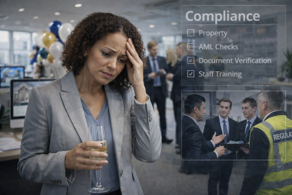 Estate agency expansion with multiple branch locations connected through centralized digital compliance management system